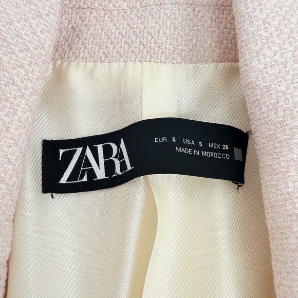 Zara Double Breasted Long Blazer Women S Pink Tailored Fitted Academia Tweed - Picture 10 of 16